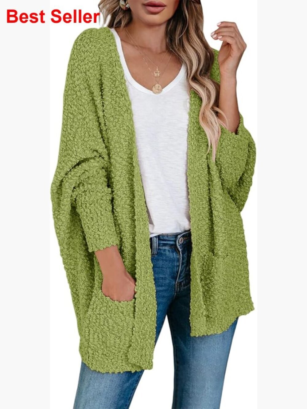 Chunky Popcorn Cardigan Oversized Open Front Batwing Sleeve Sweater